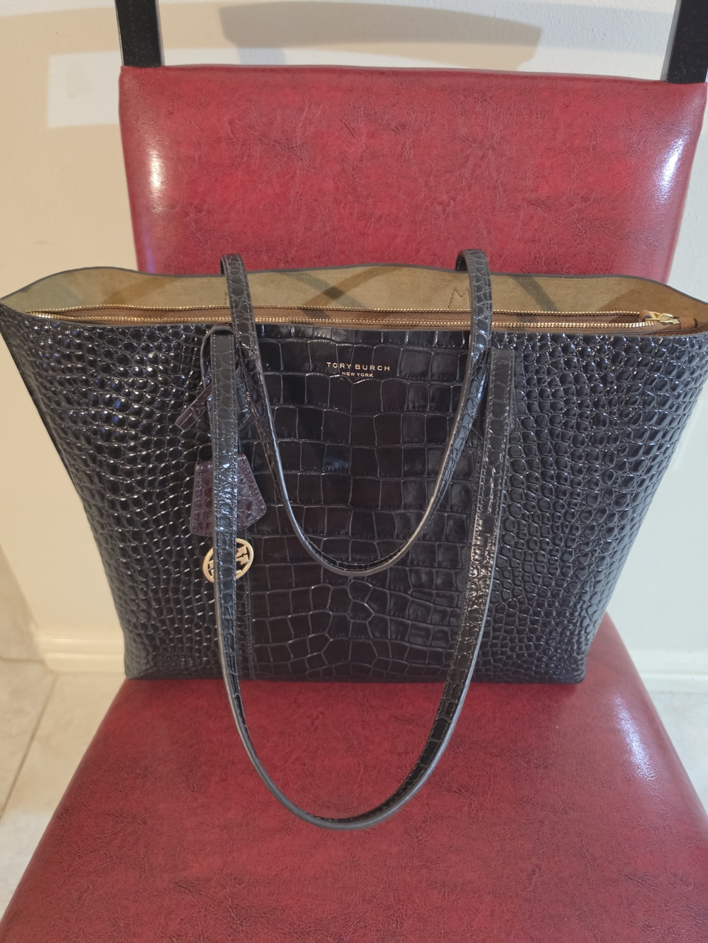 Tory Burch Brown Croc-Embossed Leather Tote